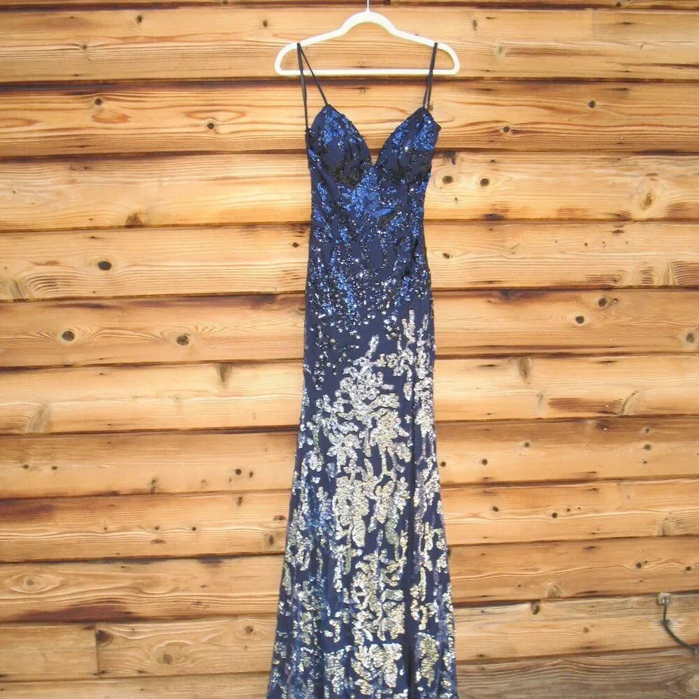 NWT Jovani 09749 Sequin V Neck High Slit Gown Dress